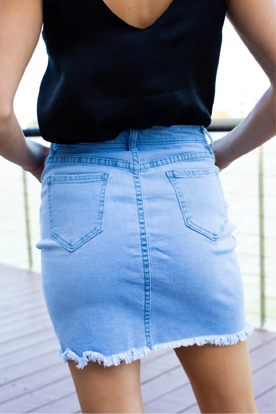 X Stitch Chambray Denim Skirt