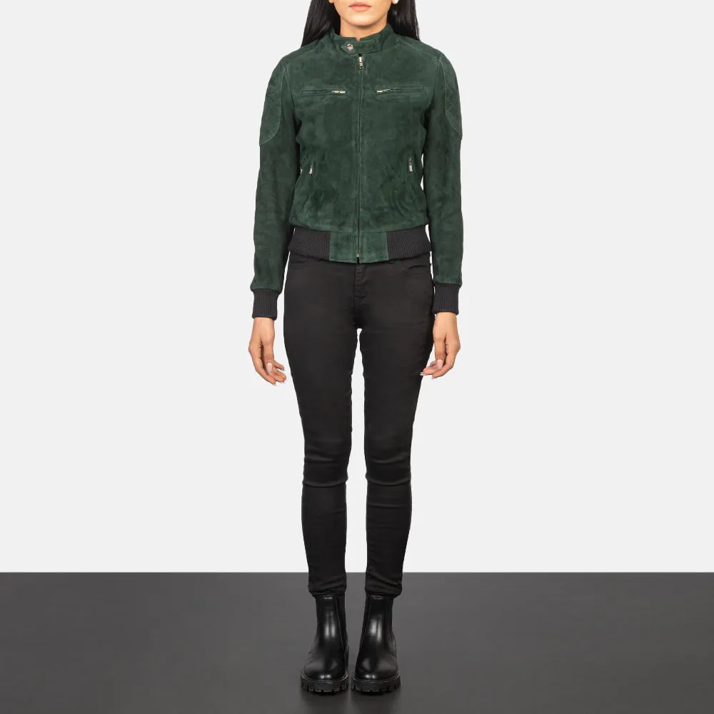 Zenna Green Suede Bomber Jacket