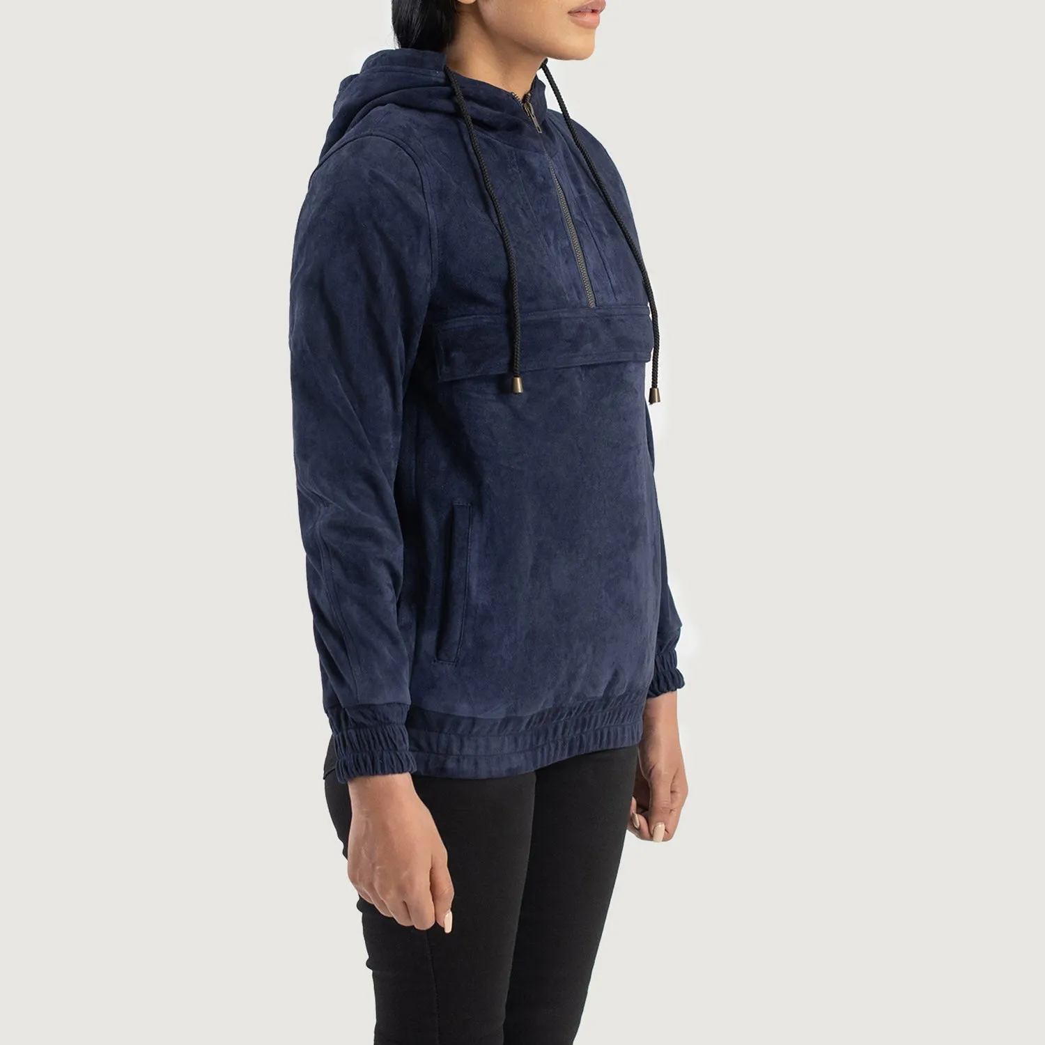 Zest Blue Hooded Suede Pullover Jacket